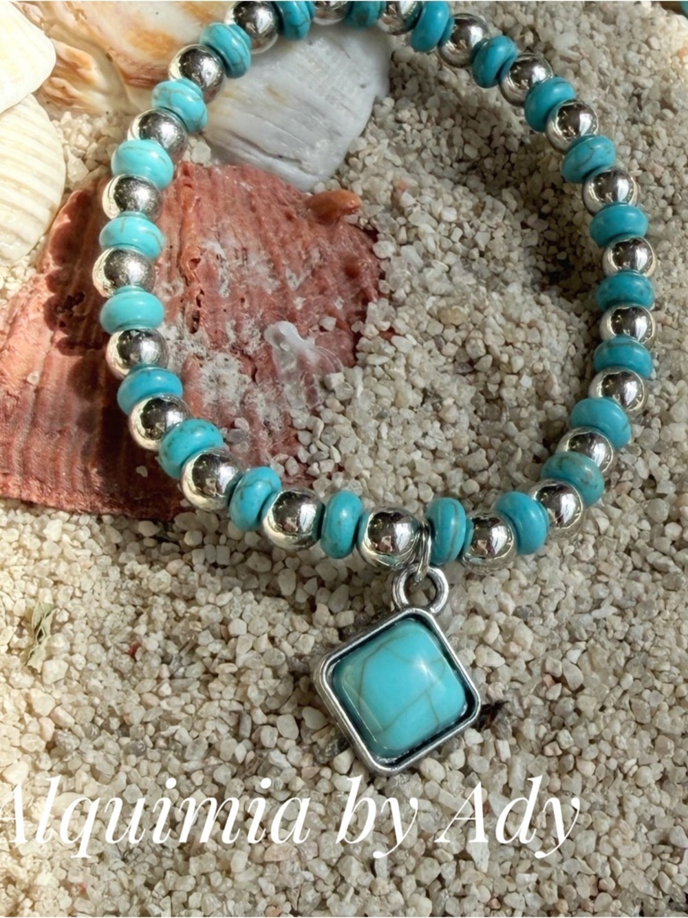 Alquimia Turquoise and Silver Beaded Stretch Bracelet